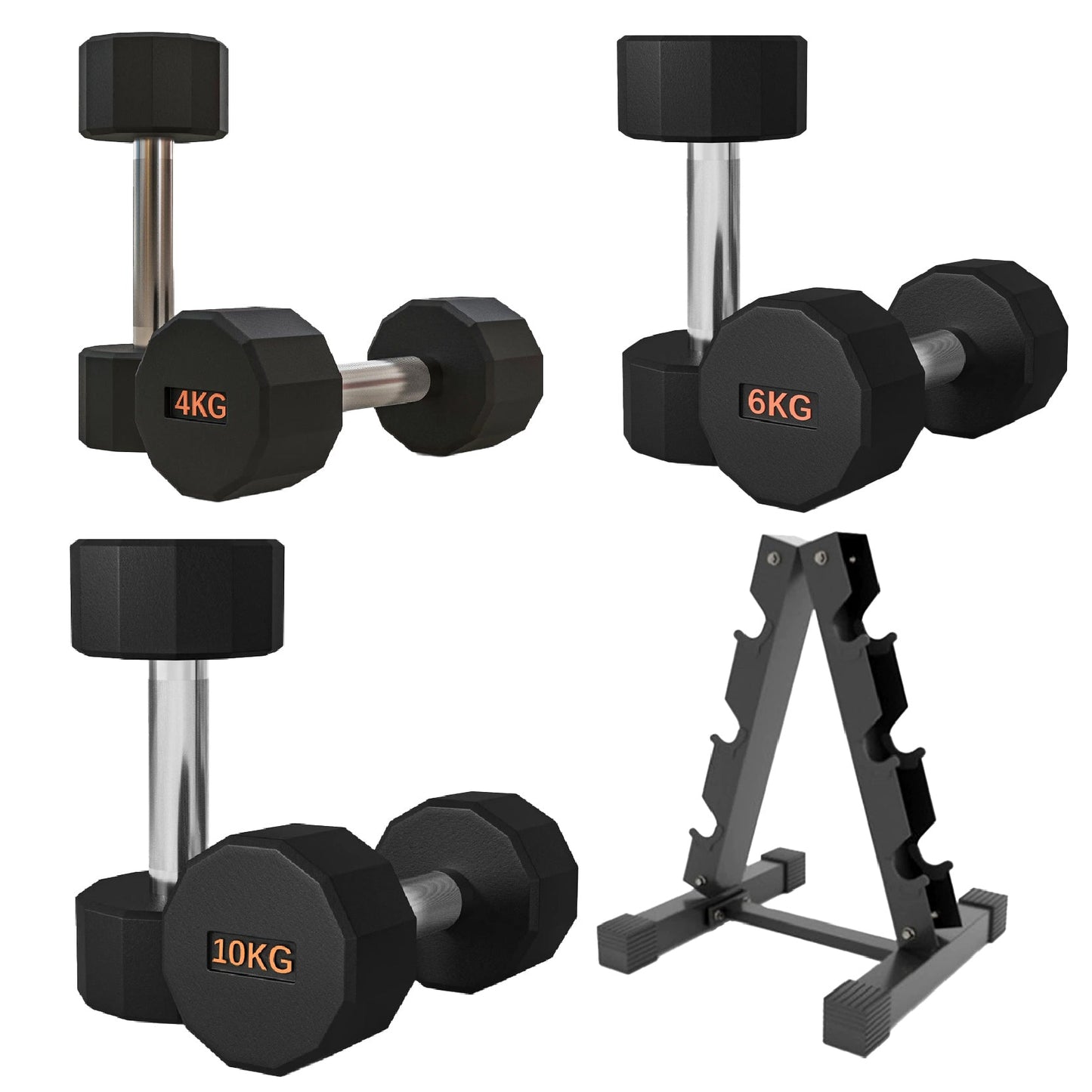 Premium Rubber-Coated Hex Dumbbells – Anti-Roll Design with Knurled Grip, Commercial-Grade Weights