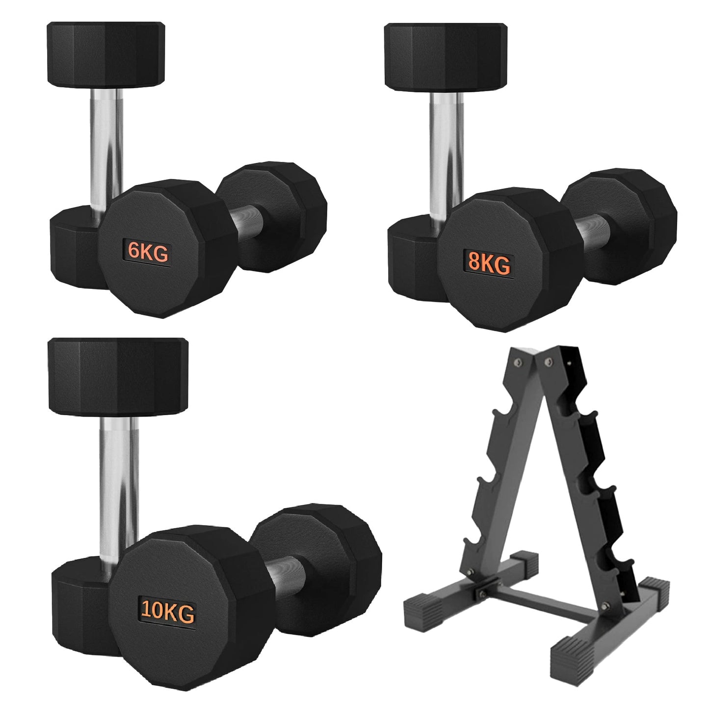 Premium Rubber-Coated Hex Dumbbells – Anti-Roll Design with Knurled Grip, Commercial-Grade Weights