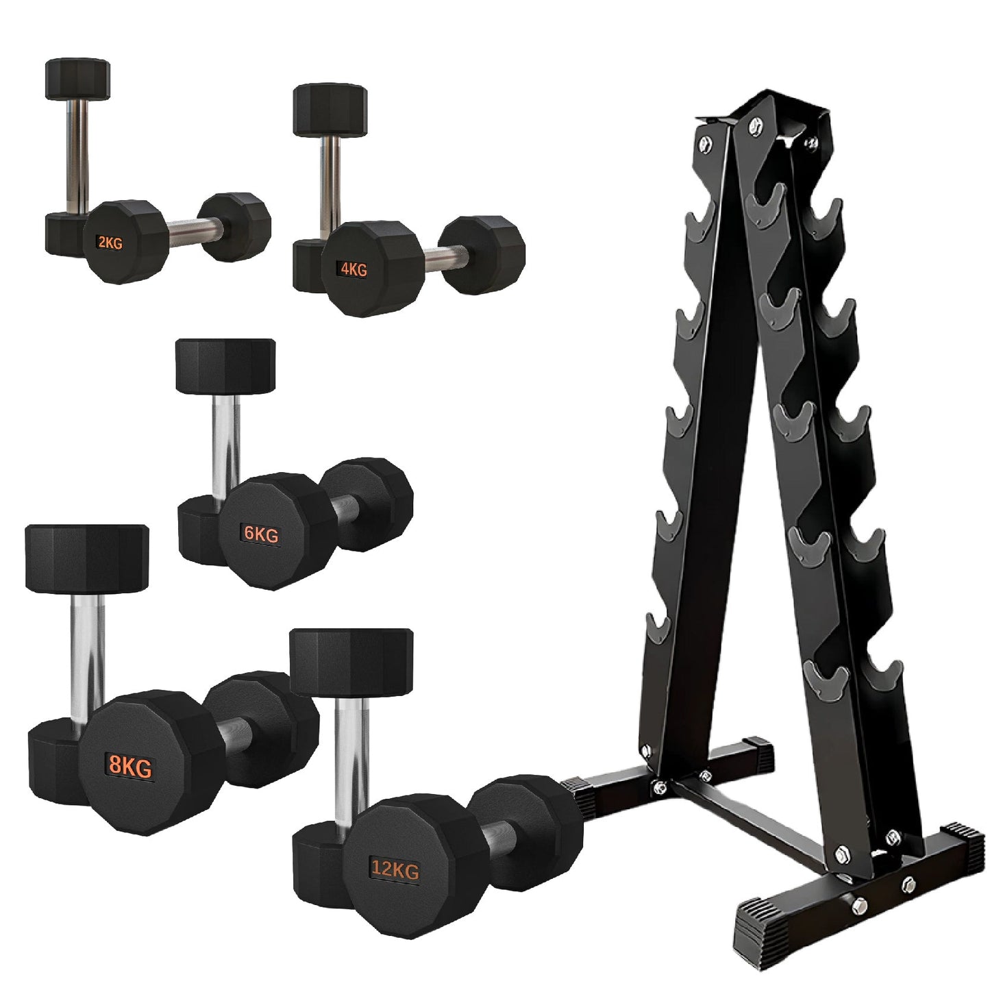 Premium Rubber-Coated Hex Dumbbells – Anti-Roll Design with Knurled Grip, Commercial-Grade Weights