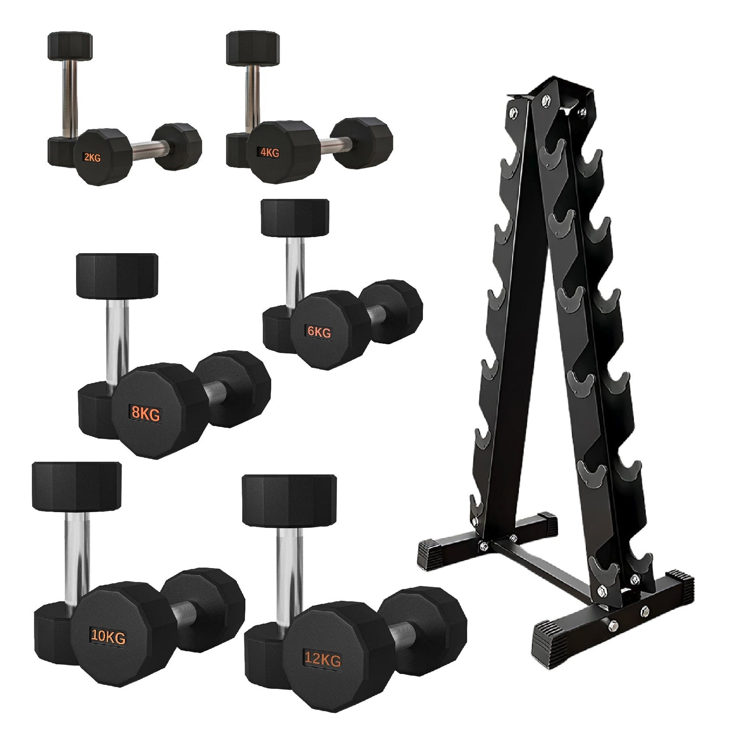 Premium Rubber-Coated Hex Dumbbells – Anti-Roll Design with Knurled Grip, Commercial-Grade Weights