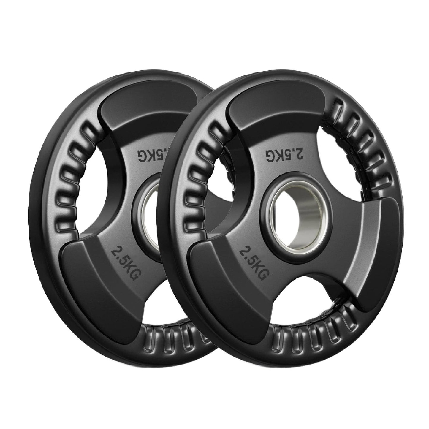 Tri-Grip Olympic Weight Plates – Rubber Coated Cast Iron 2" Discs – Heavy-Duty Barbell Plates for Strength Training – Singles & Pairs