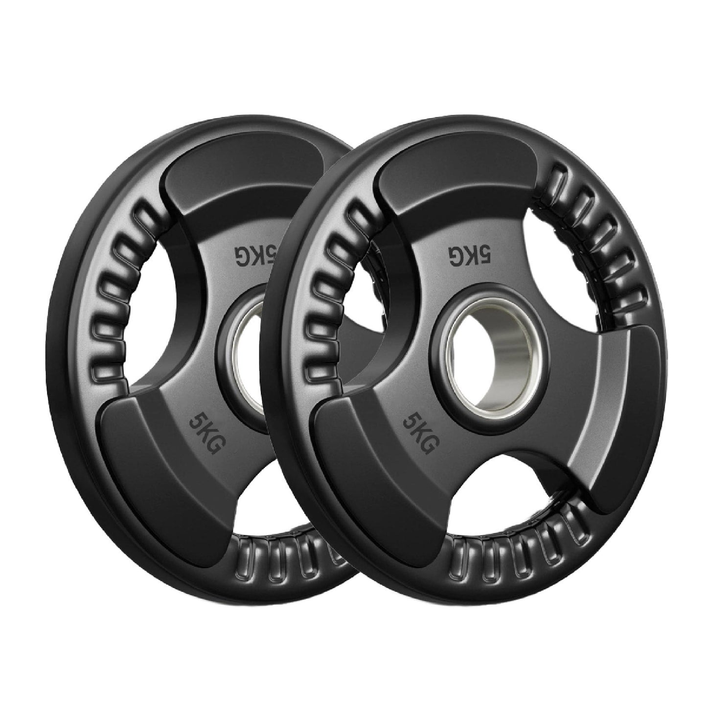 Tri-Grip Olympic Weight Plates – Rubber Coated Cast Iron 2" Discs – Heavy-Duty Barbell Plates for Strength Training – Singles & Pairs