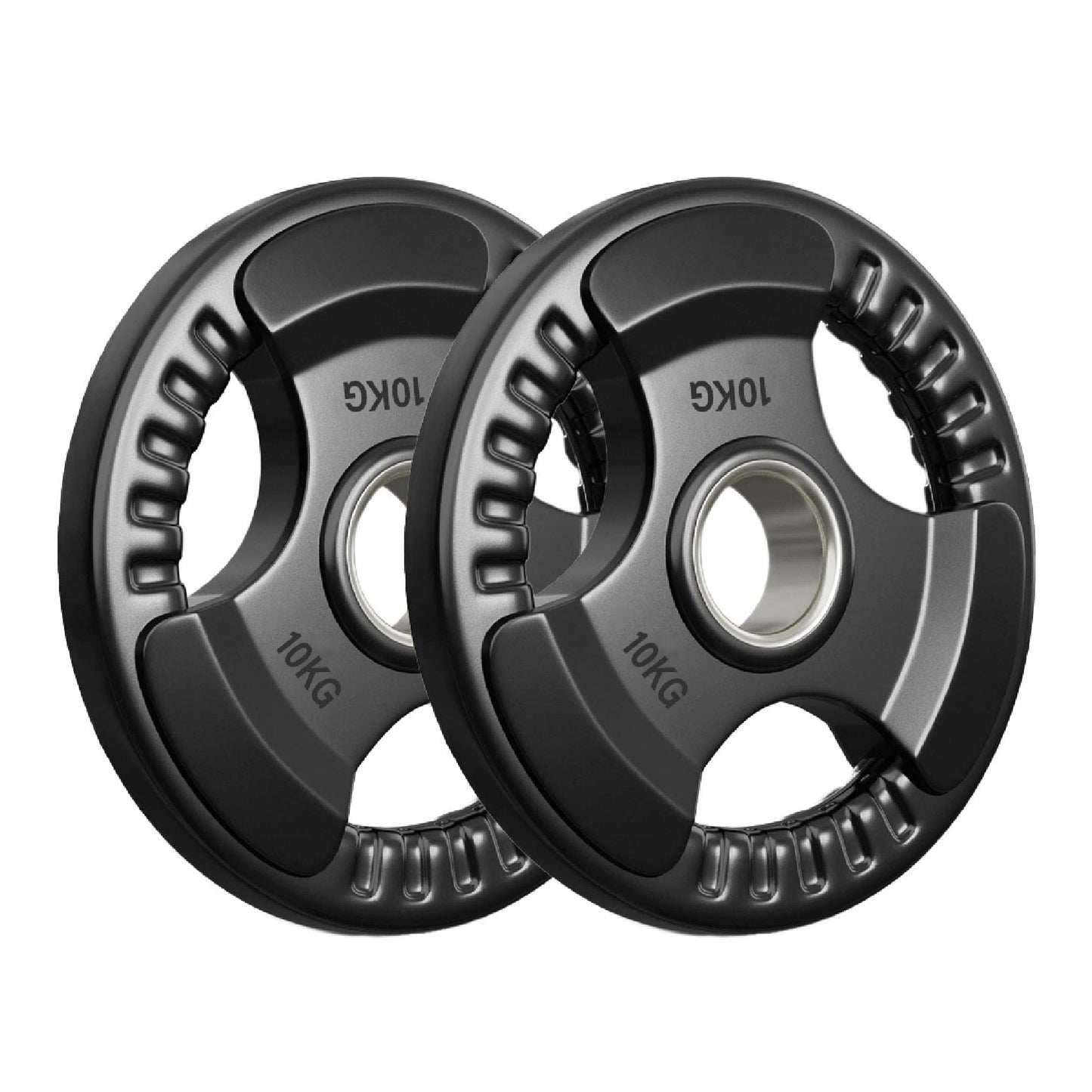 Tri-Grip Olympic Weight Plates – Rubber Coated Cast Iron 2" Discs – Heavy-Duty Barbell Plates for Strength Training – Singles & Pairs