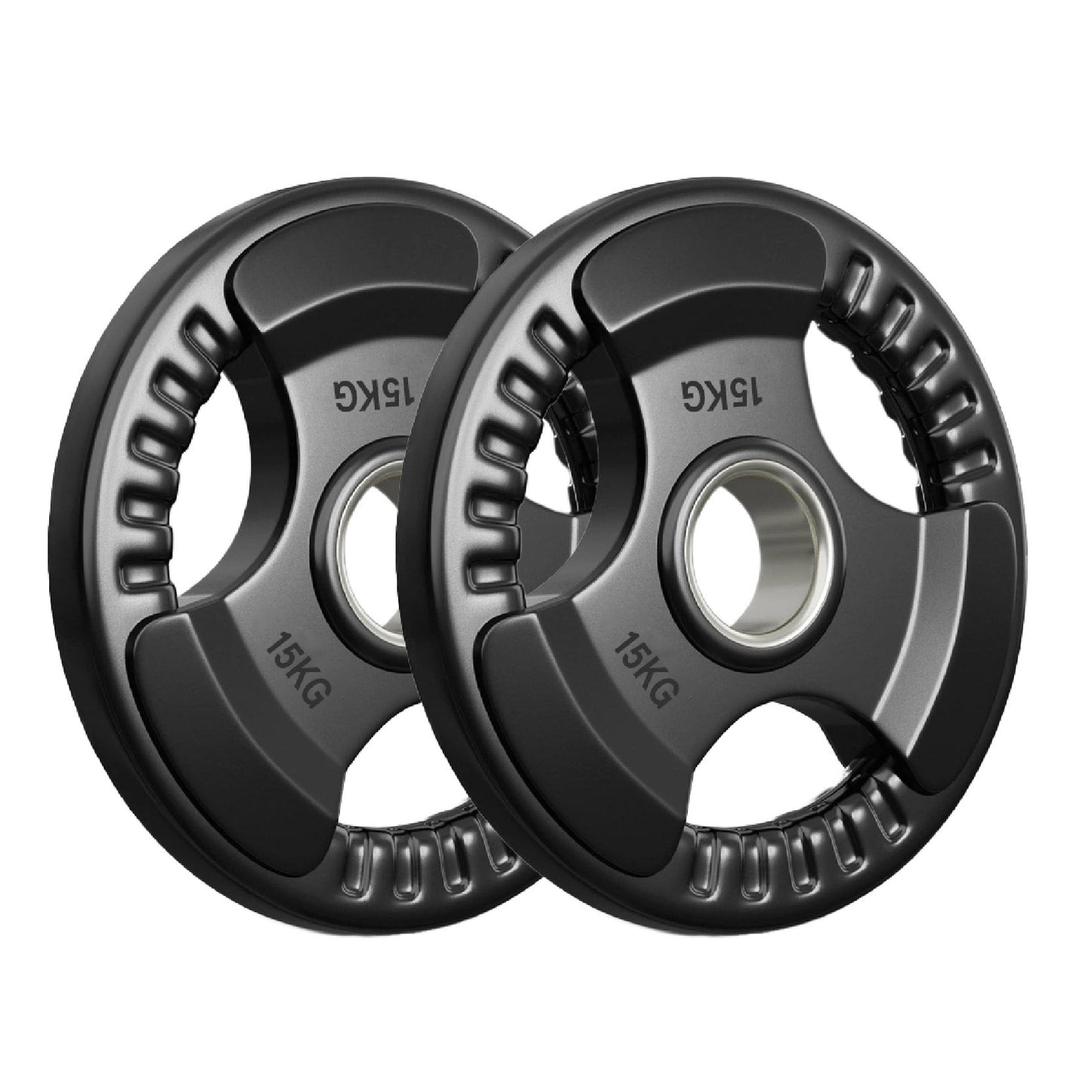Tri-Grip Olympic Weight Plates – Rubber Coated Cast Iron 2" Discs – Heavy-Duty Barbell Plates for Strength Training – Singles & Pairs