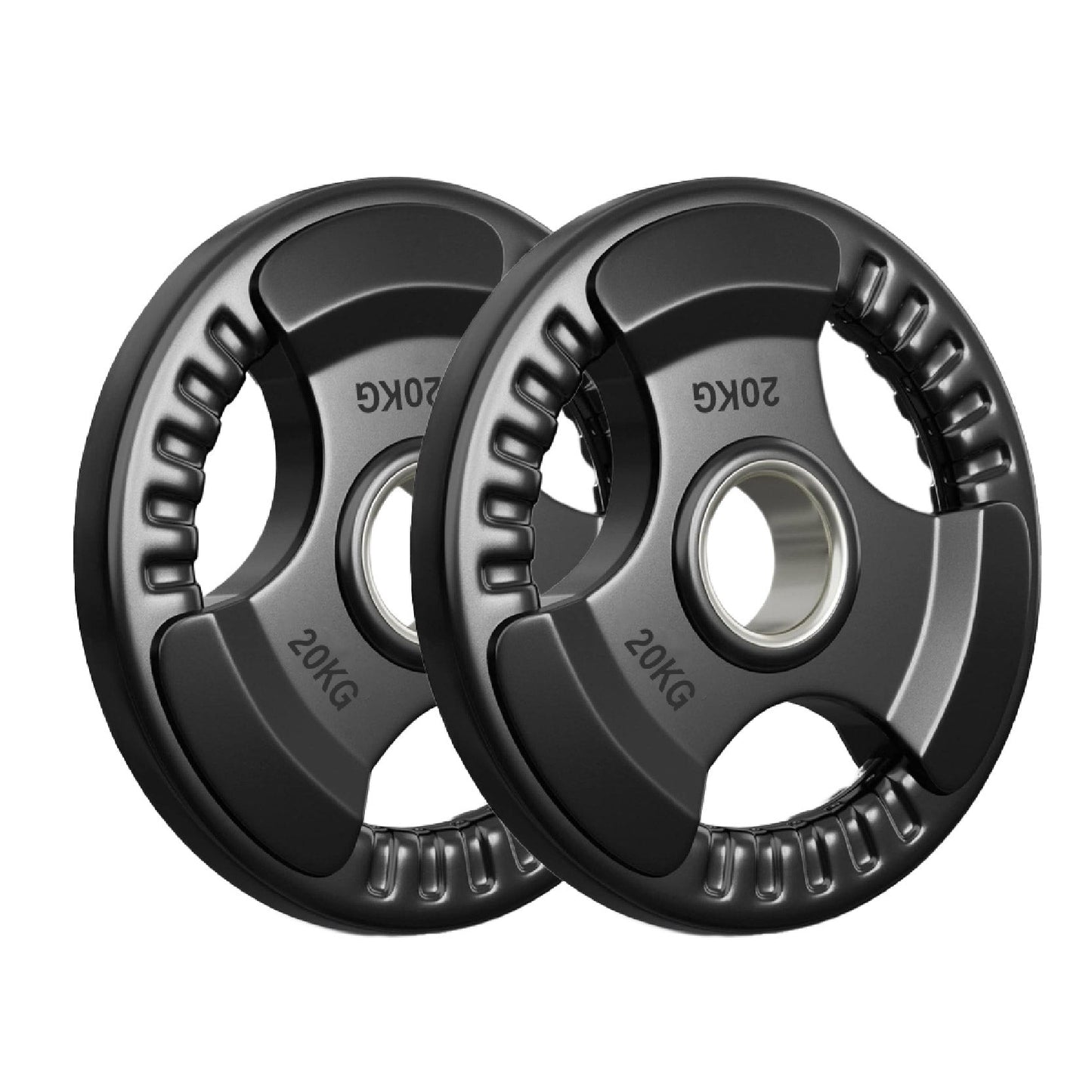 Tri-Grip Olympic Weight Plates – Rubber Coated Cast Iron 2" Discs – Heavy-Duty Barbell Plates for Strength Training – Singles & Pairs