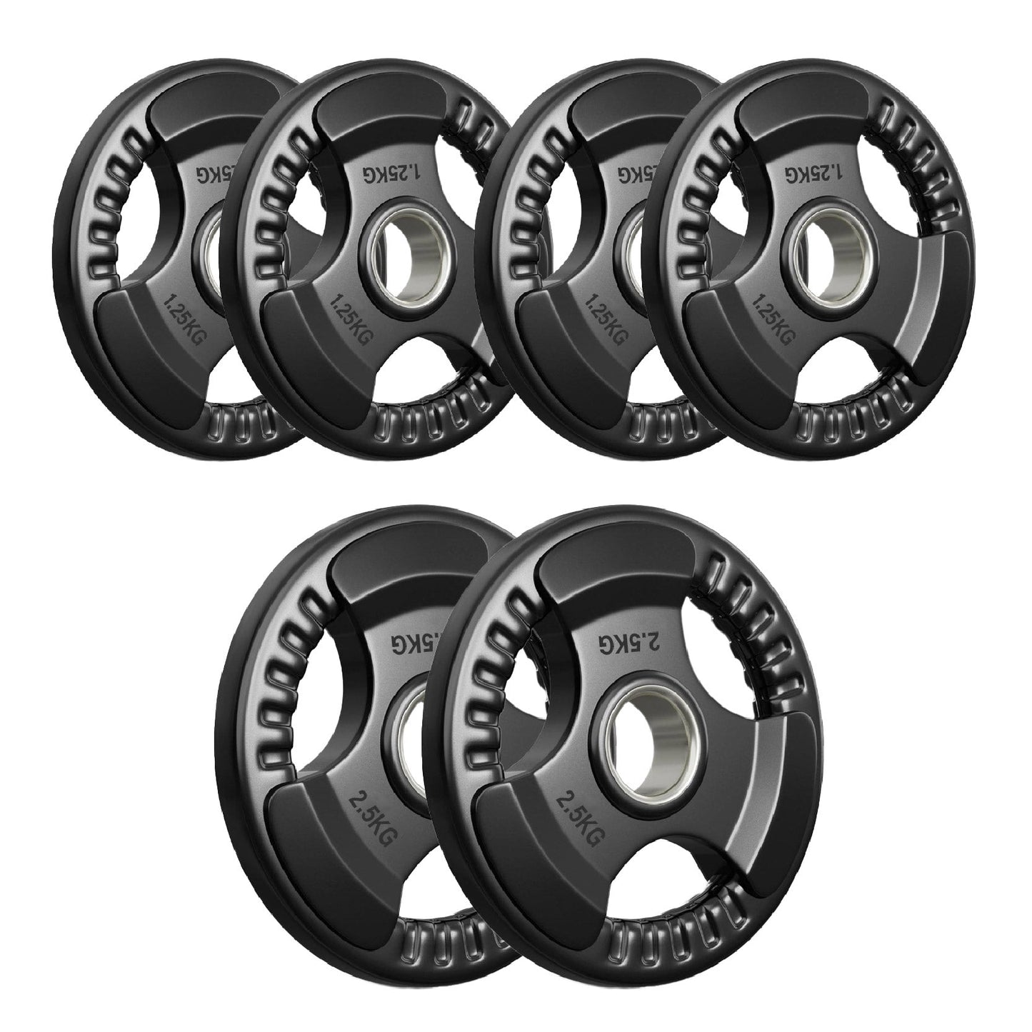 Tri-Grip Olympic Weight Plates – Rubber Coated Cast Iron 2" Discs – Heavy-Duty Barbell Plates for Strength Training – Singles & Pairs