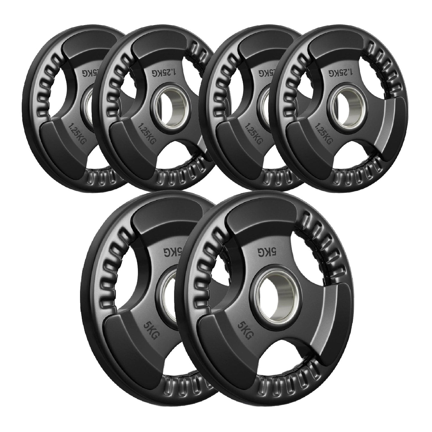 Tri-Grip Olympic Weight Plates – Rubber Coated Cast Iron 2" Discs – Heavy-Duty Barbell Plates for Strength Training – Singles & Pairs