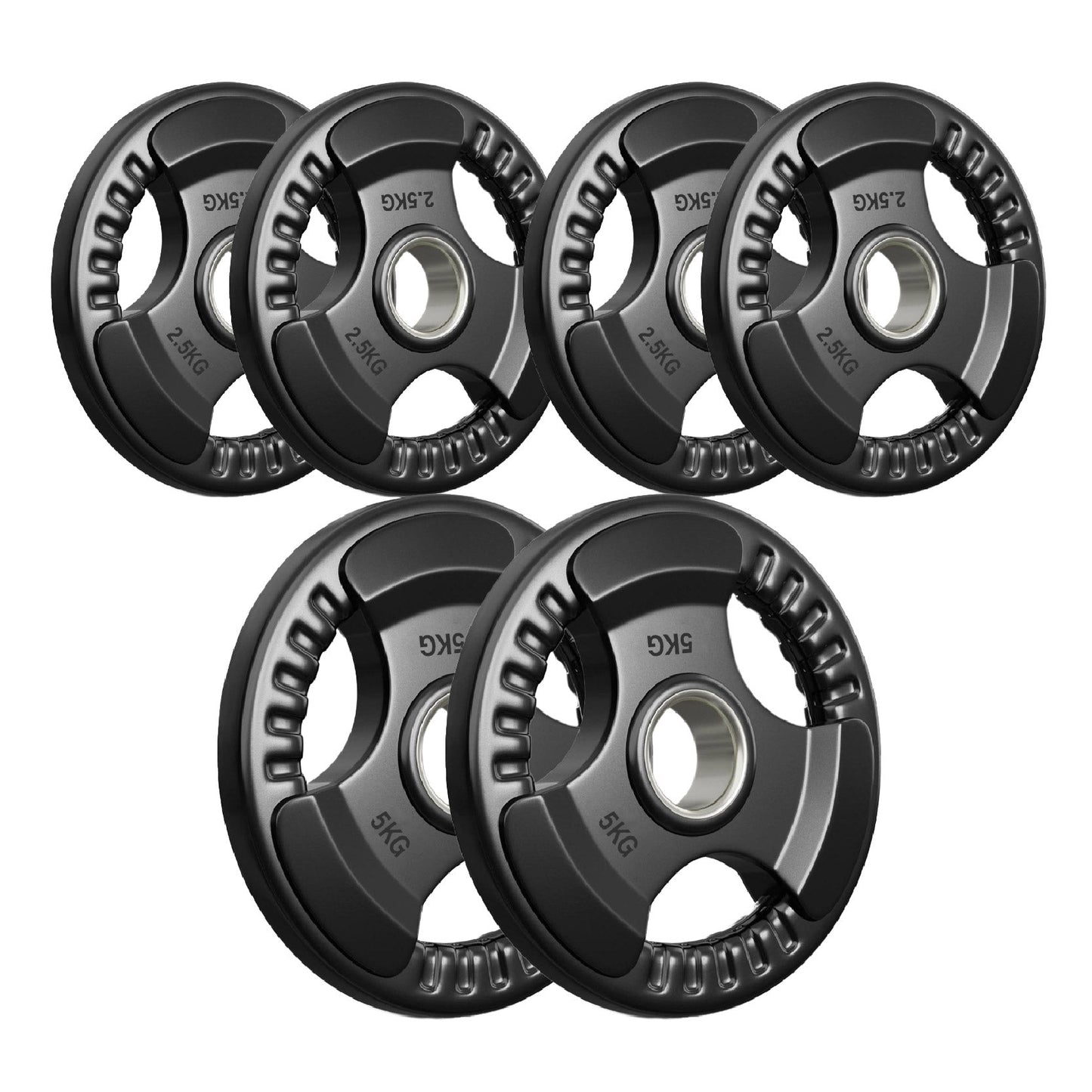 Tri-Grip Olympic Weight Plates – Rubber Coated Cast Iron 2" Discs – Heavy-Duty Barbell Plates for Strength Training – Singles & Pairs