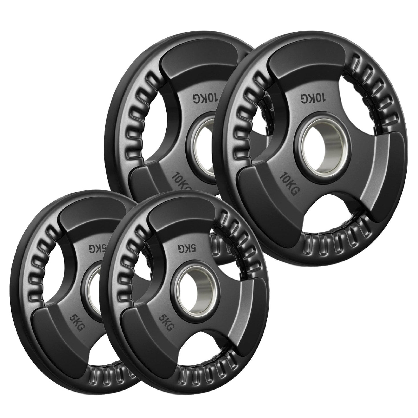 Tri-Grip Olympic Weight Plates – Rubber Coated Cast Iron 2" Discs – Heavy-Duty Barbell Plates for Strength Training – Singles & Pairs
