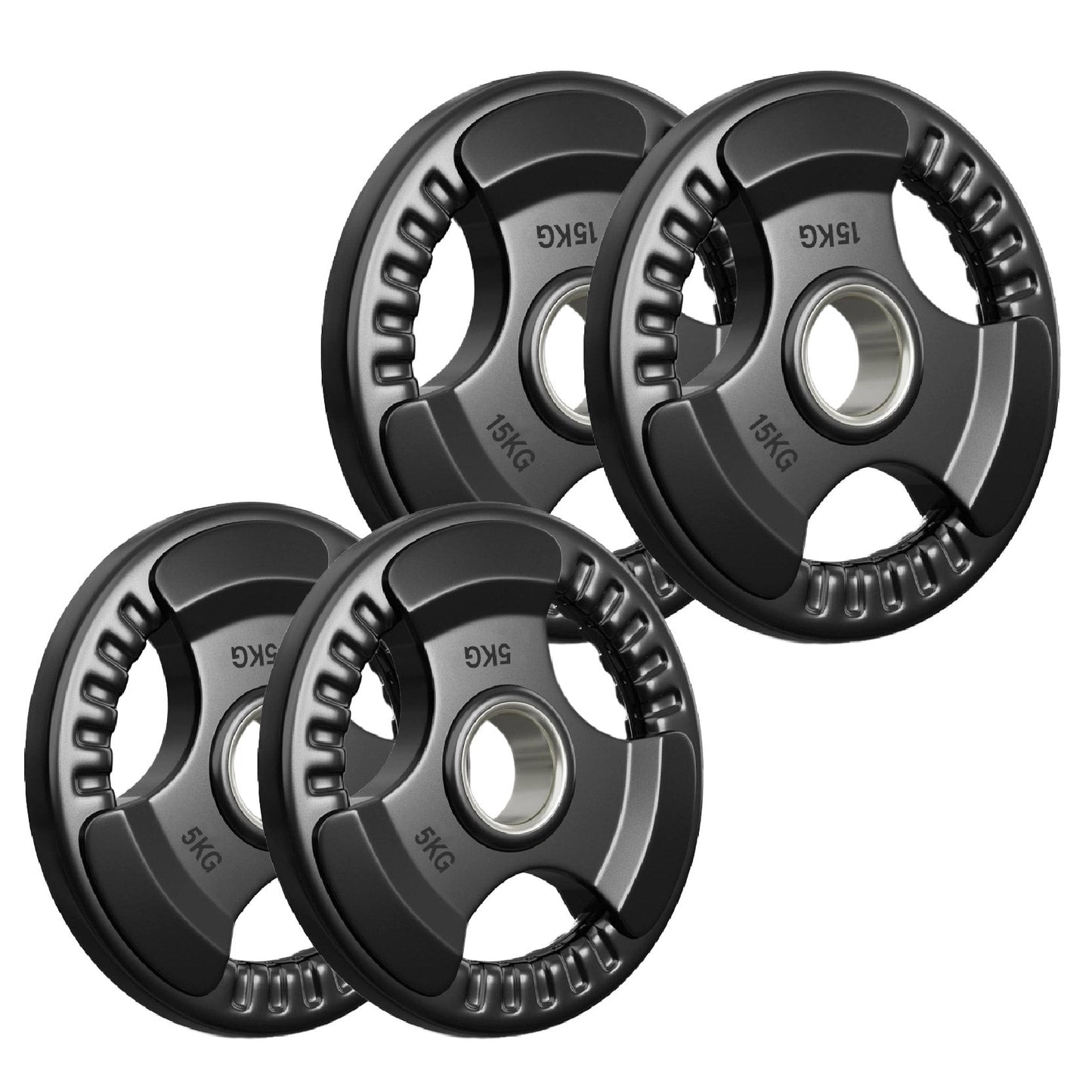 Tri-Grip Olympic Weight Plates – Rubber Coated Cast Iron 2" Discs – Heavy-Duty Barbell Plates for Strength Training – Singles & Pairs