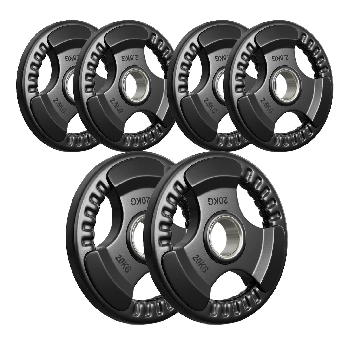 Tri-Grip Olympic Weight Plates – Rubber Coated Cast Iron 2" Discs – Heavy-Duty Barbell Plates for Strength Training – Singles & Pairs