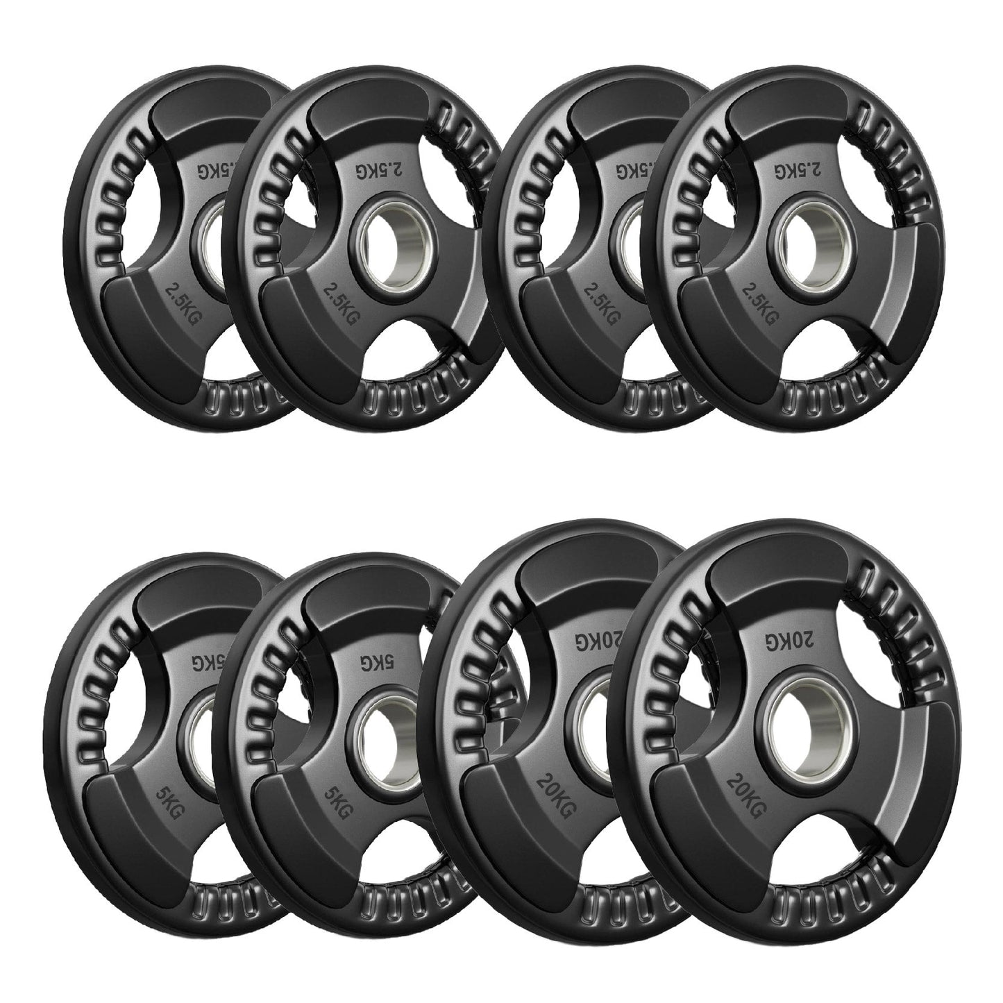 Tri-Grip Olympic Weight Plates – Rubber Coated Cast Iron 2" Discs – Heavy-Duty Barbell Plates for Strength Training – Singles & Pairs