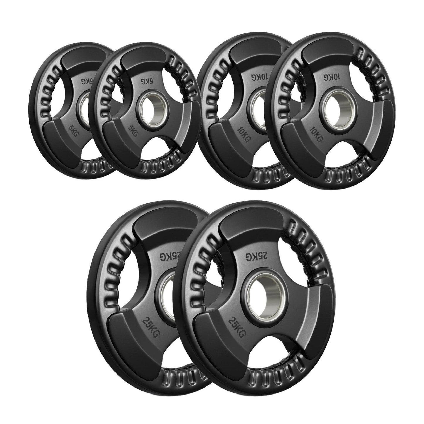 Tri-Grip Olympic Weight Plates – Rubber Coated Cast Iron 2" Discs – Heavy-Duty Barbell Plates for Strength Training – Singles & Pairs