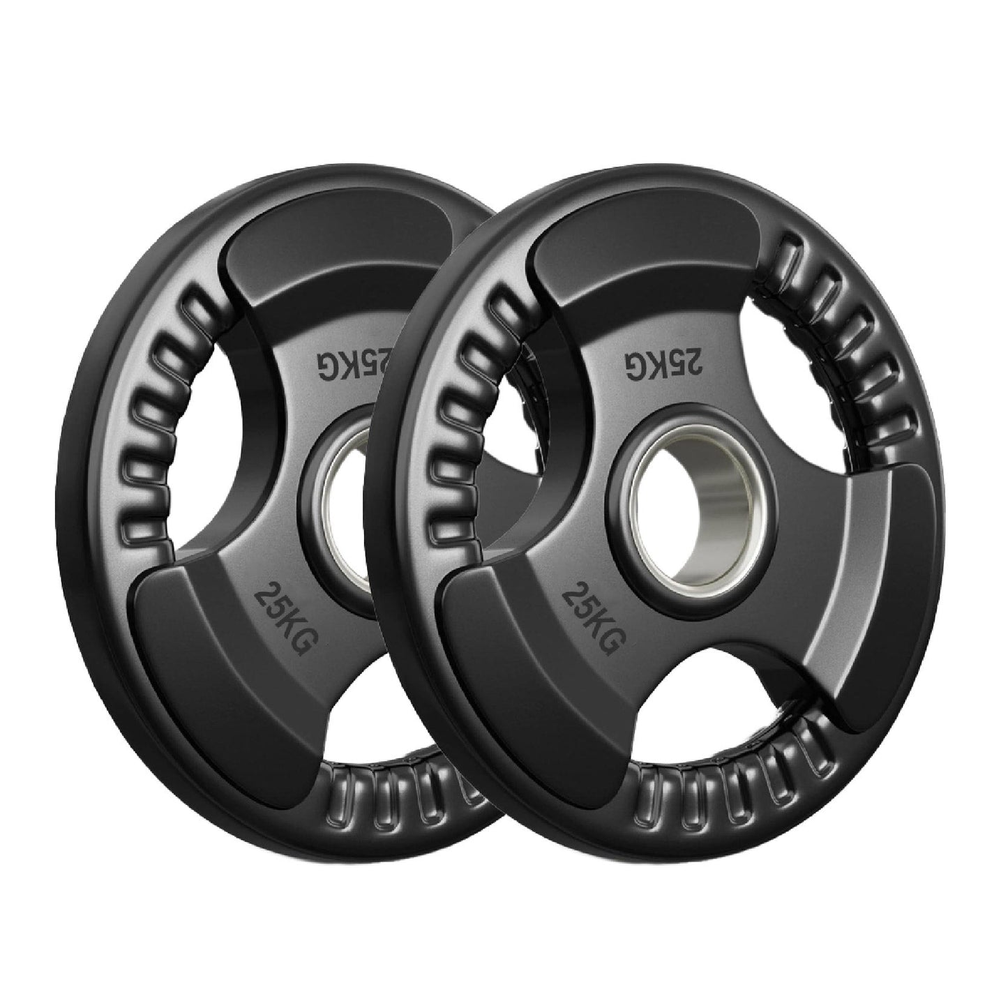 Tri-Grip Olympic Weight Plates – Rubber Coated Cast Iron 2" Discs – Heavy-Duty Barbell Plates for Strength Training – Singles & Pairs