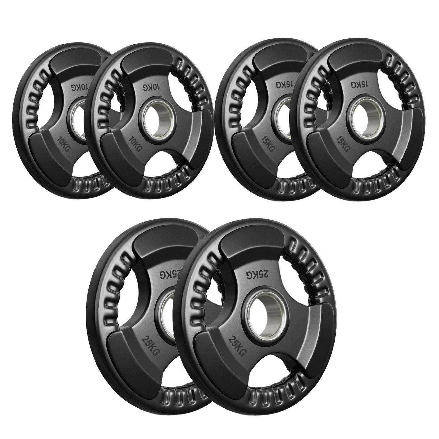 Tri-Grip Olympic Weight Plates – Rubber Coated Cast Iron 2" Discs – Heavy-Duty Barbell Plates for Strength Training – Singles & Pairs