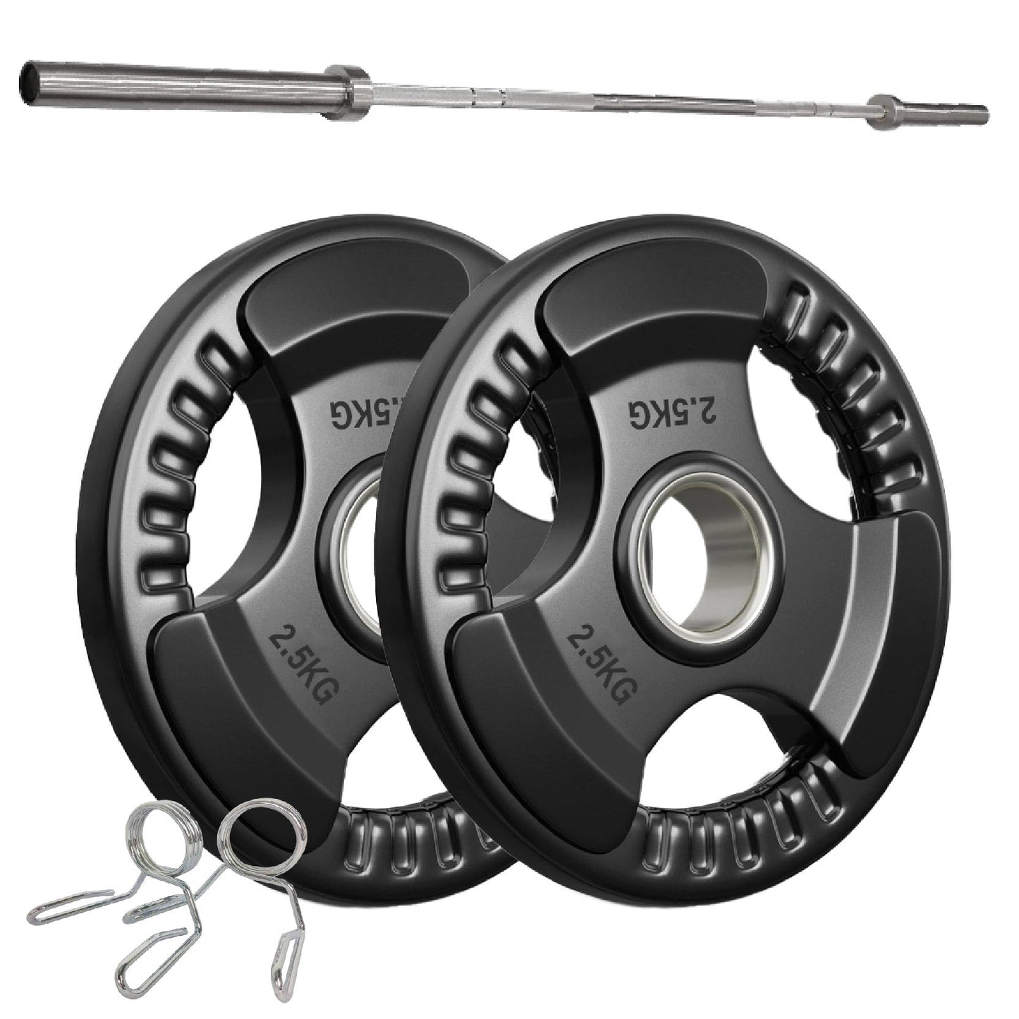 Tri-Grip Olympic Weight Plates – Rubber Coated Cast Iron 2" Discs – Heavy-Duty Barbell Plates for Strength Training – Singles & Pairs