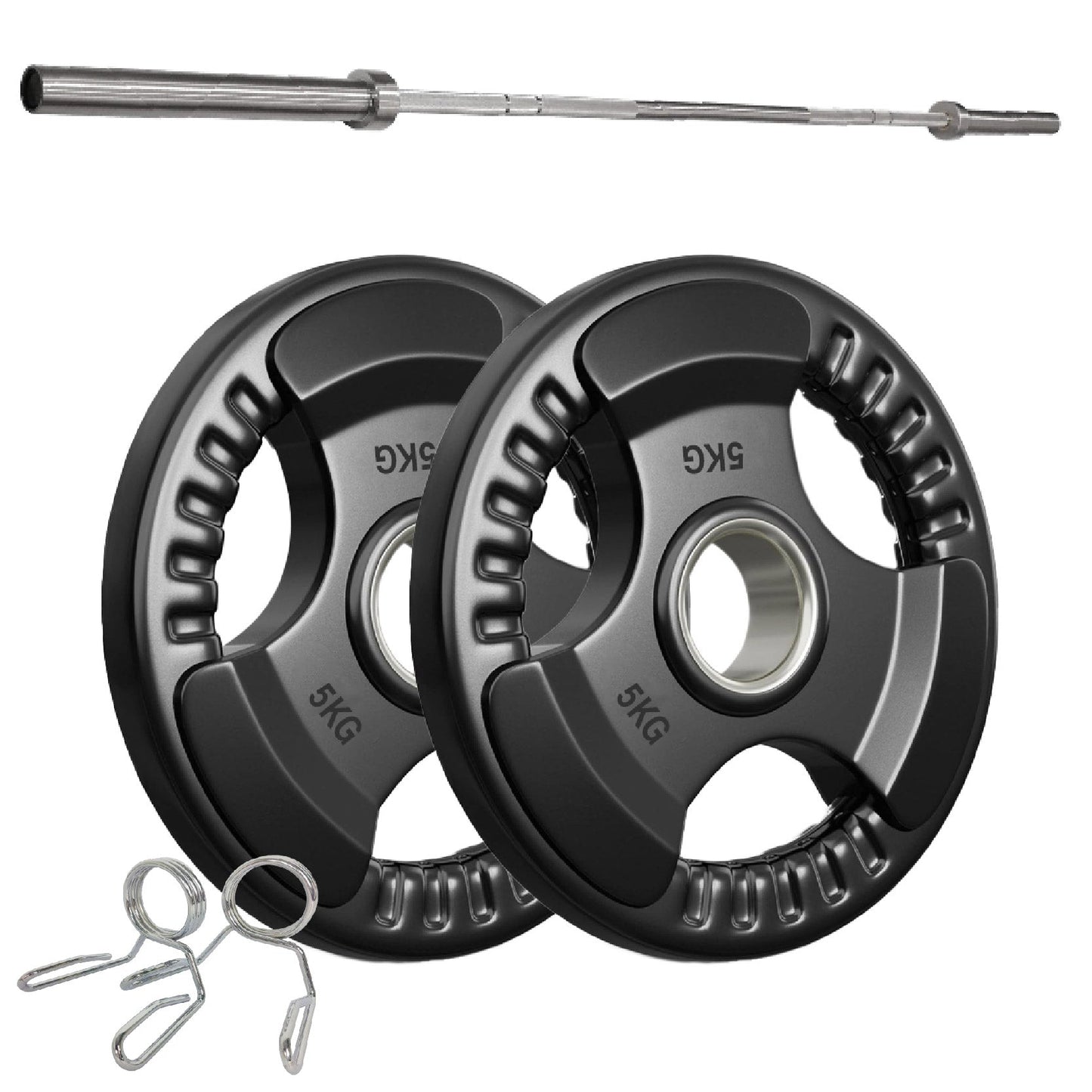 Tri-Grip Olympic Weight Plates – Rubber Coated Cast Iron 2" Discs – Heavy-Duty Barbell Plates for Strength Training – Singles & Pairs
