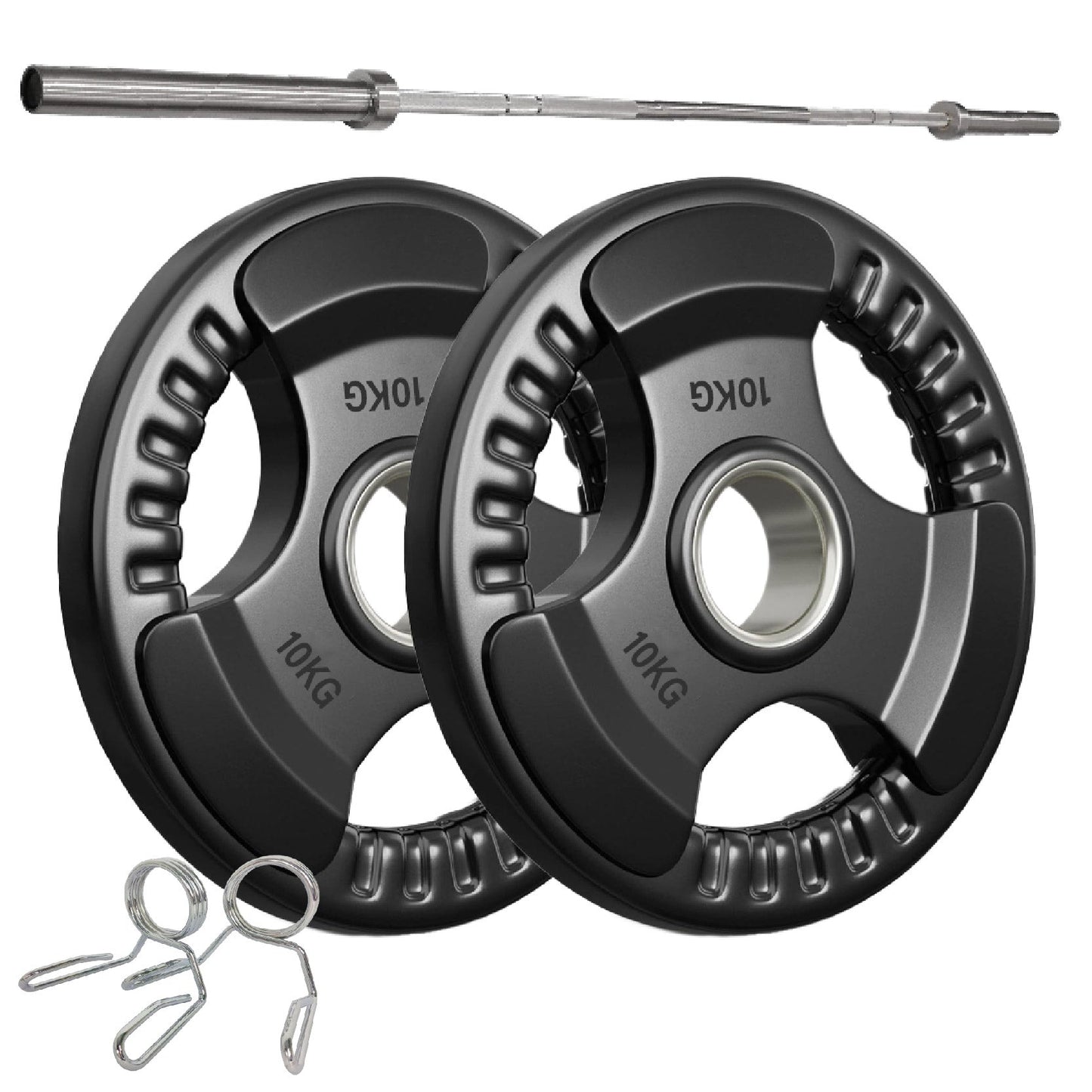Tri-Grip Olympic Weight Plates – Rubber Coated Cast Iron 2" Discs – Heavy-Duty Barbell Plates for Strength Training – Singles & Pairs