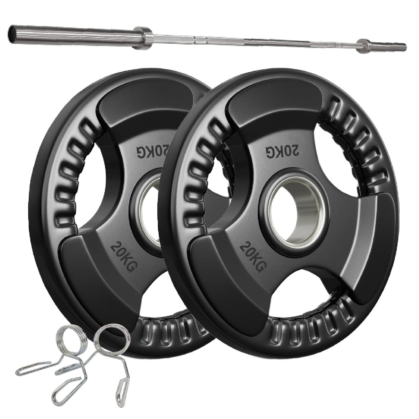 Tri-Grip Olympic Weight Plates – Rubber Coated Cast Iron 2" Discs – Heavy-Duty Barbell Plates for Strength Training – Singles & Pairs