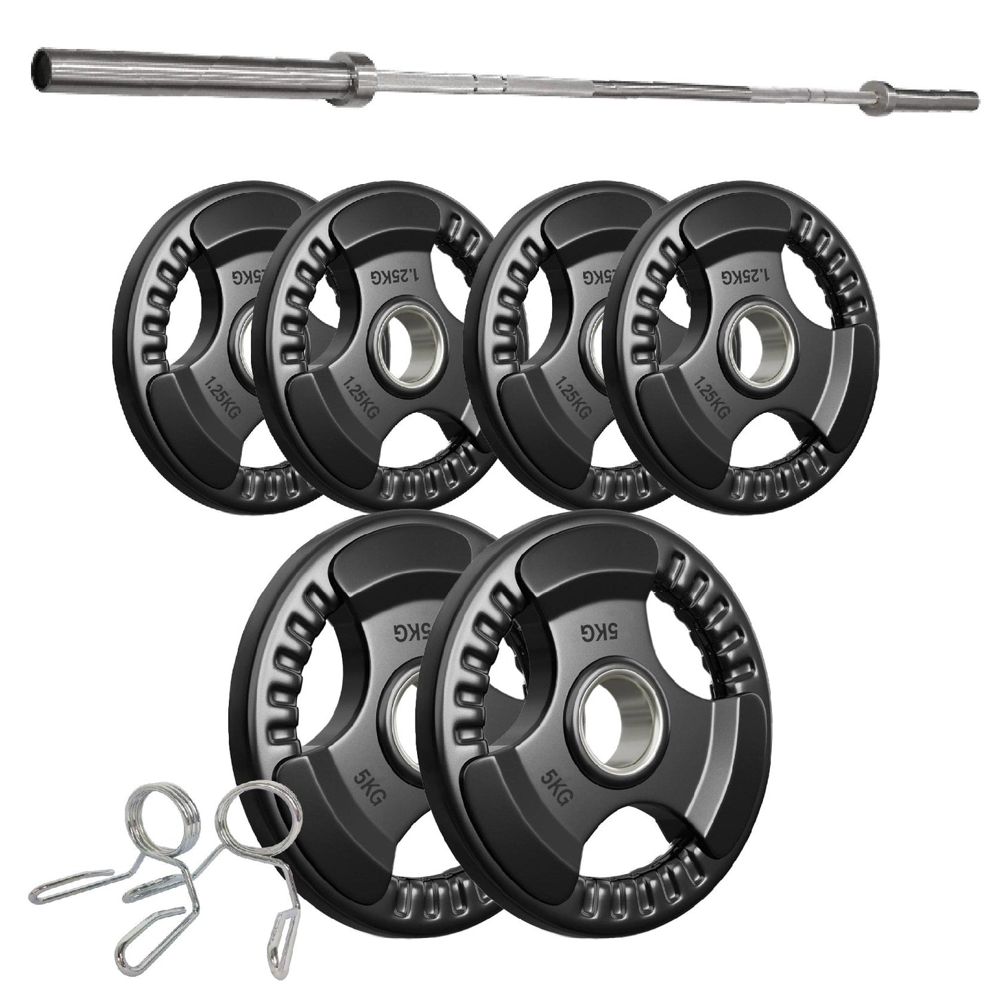 Tri-Grip Olympic Weight Plates – Rubber Coated Cast Iron 2" Discs – Heavy-Duty Barbell Plates for Strength Training – Singles & Pairs