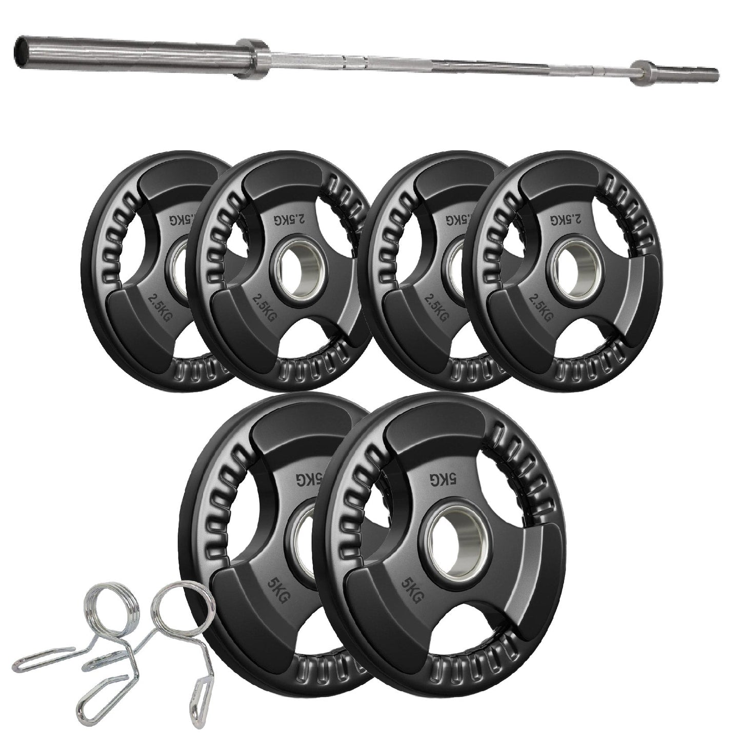 Tri-Grip Olympic Weight Plates – Rubber Coated Cast Iron 2" Discs – Heavy-Duty Barbell Plates for Strength Training – Singles & Pairs