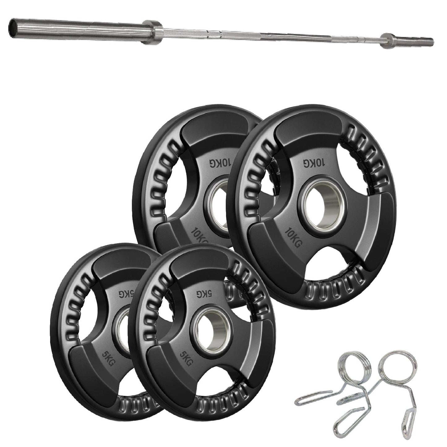 Tri-Grip Olympic Weight Plates – Rubber Coated Cast Iron 2" Discs – Heavy-Duty Barbell Plates for Strength Training – Singles & Pairs