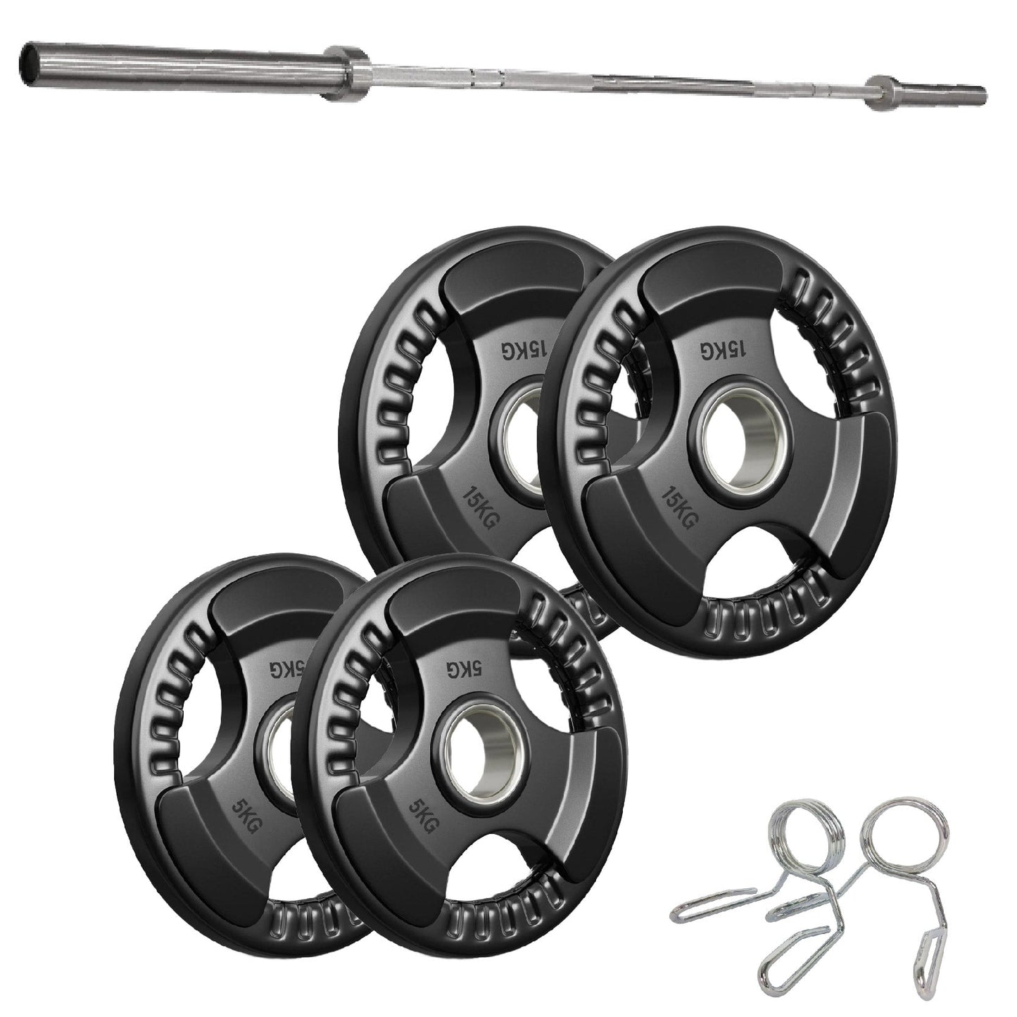 Tri-Grip Olympic Weight Plates – Rubber Coated Cast Iron 2" Discs – Heavy-Duty Barbell Plates for Strength Training – Singles & Pairs