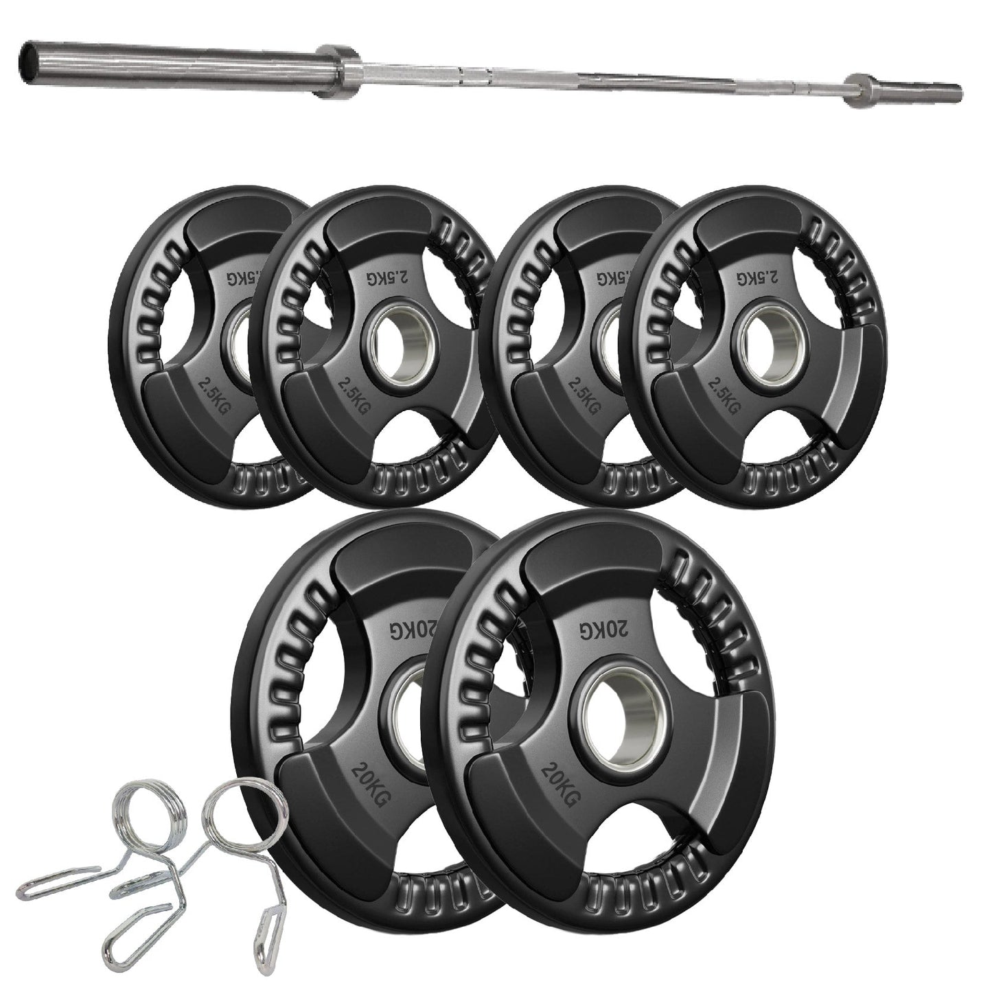 Tri-Grip Olympic Weight Plates – Rubber Coated Cast Iron 2" Discs – Heavy-Duty Barbell Plates for Strength Training – Singles & Pairs