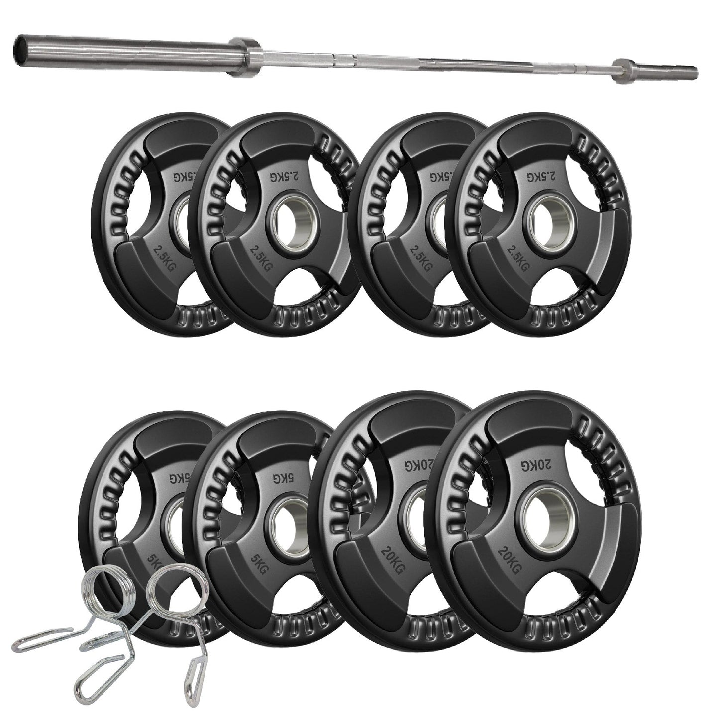 Tri-Grip Olympic Weight Plates – Rubber Coated Cast Iron 2" Discs – Heavy-Duty Barbell Plates for Strength Training – Singles & Pairs