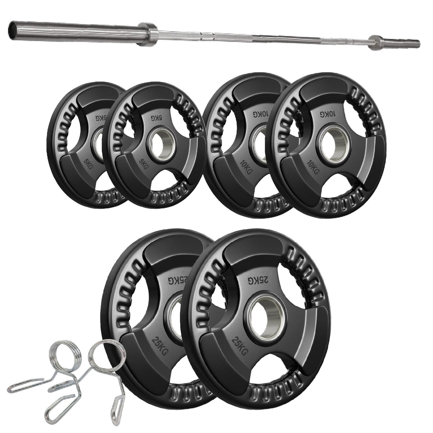 Tri-Grip Olympic Weight Plates – Rubber Coated Cast Iron 2" Discs – Heavy-Duty Barbell Plates for Strength Training – Singles & Pairs