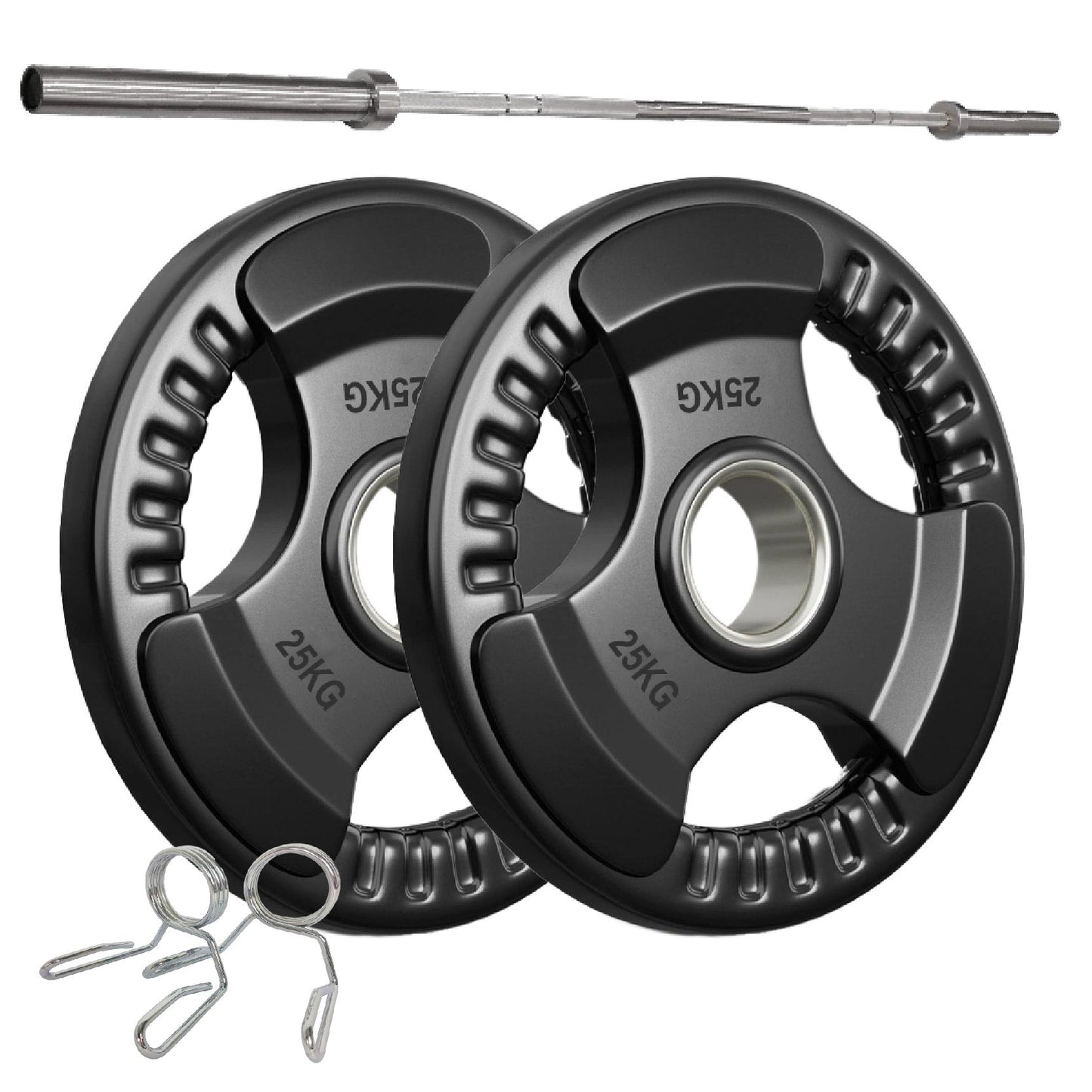 Tri-Grip Olympic Weight Plates – Rubber Coated Cast Iron 2" Discs – Heavy-Duty Barbell Plates for Strength Training – Singles & Pairs