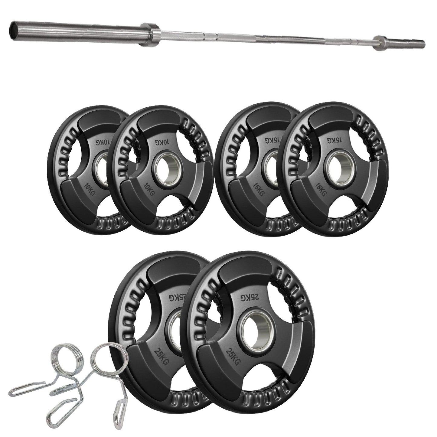 Tri-Grip Olympic Weight Plates – Rubber Coated Cast Iron 2" Discs – Heavy-Duty Barbell Plates for Strength Training – Singles & Pairs