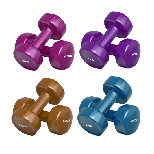 Neoprene Vinyl Dumbbell Set – Non-Slip Hex Hand Weights with Secure Grip – Multi-Coloured Coating – Available in 6kg to 38kg Sets