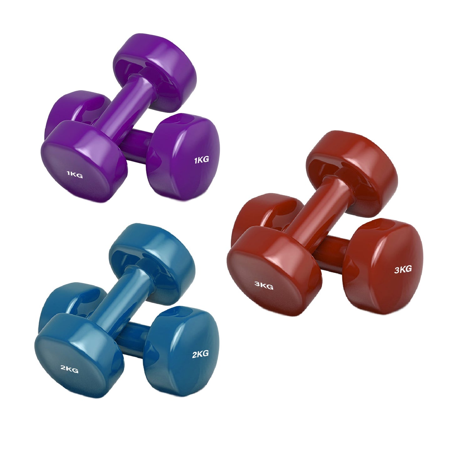 Neoprene Vinyl Dumbbell Set – Non-Slip Hex Hand Weights with Secure Grip – Multi-Coloured Coating – Available in 6kg to 38kg Sets