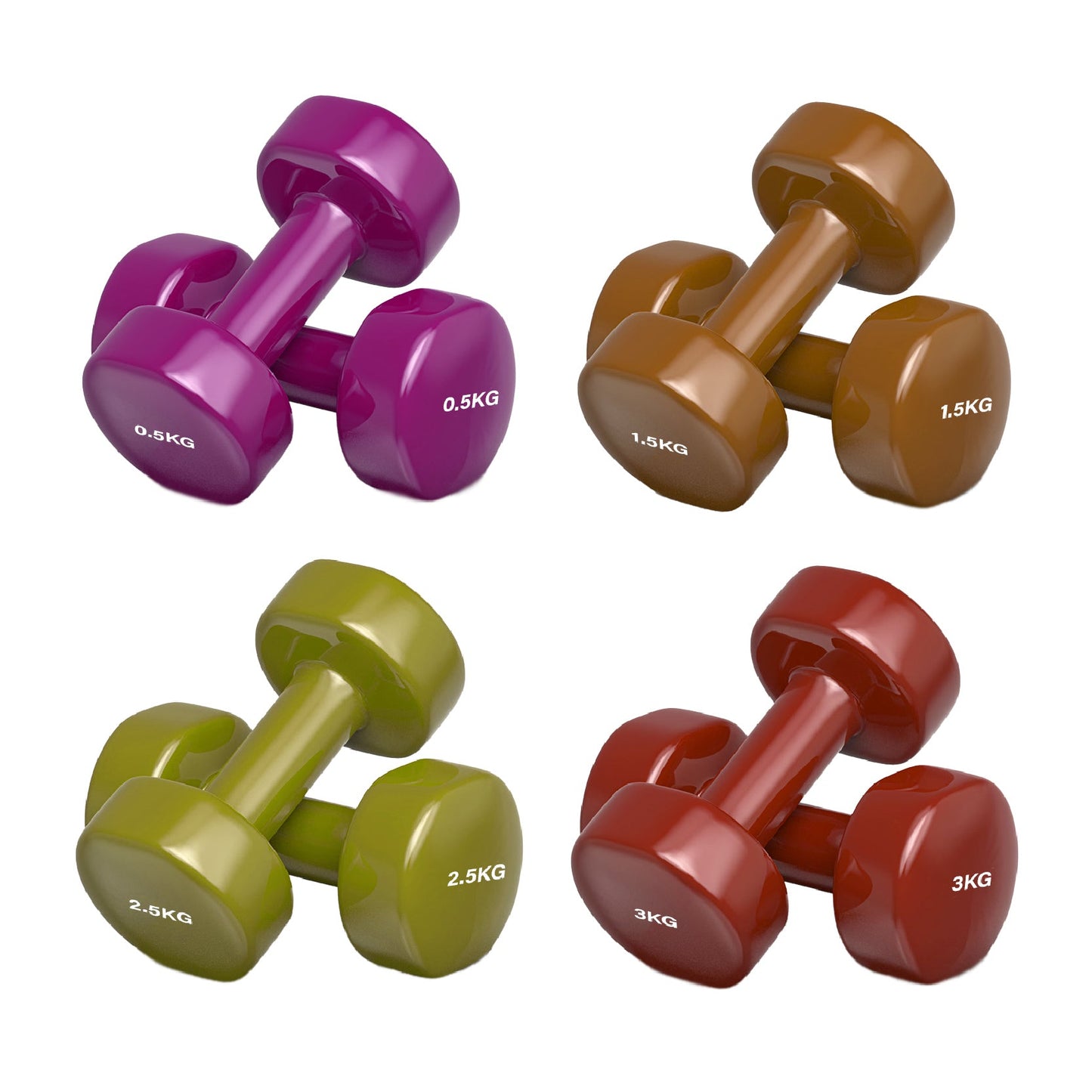 Neoprene Vinyl Dumbbell Set – Non-Slip Hex Hand Weights with Secure Grip – Multi-Coloured Coating – Available in 6kg to 38kg Sets