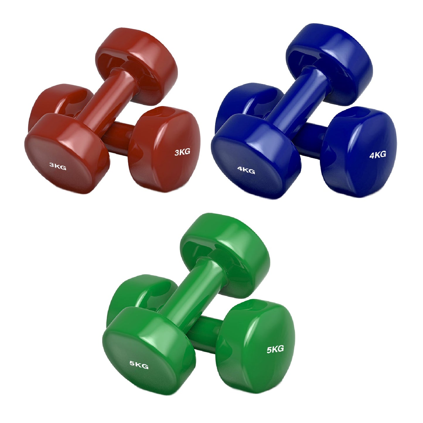 Neoprene Vinyl Dumbbell Set – Non-Slip Hex Hand Weights with Secure Grip – Multi-Coloured Coating – Available in 6kg to 38kg Sets