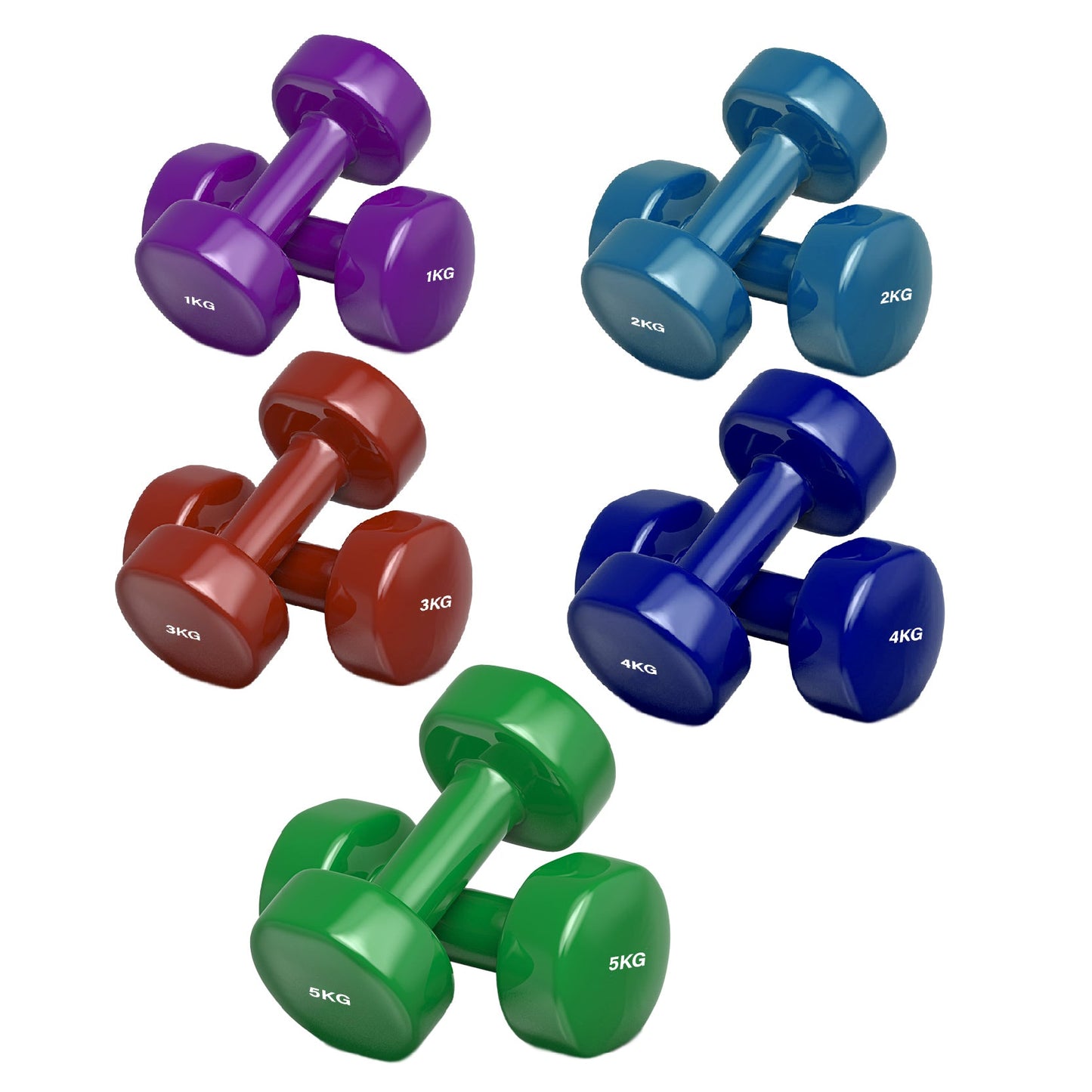 Neoprene Vinyl Dumbbell Set – Non-Slip Hex Hand Weights with Secure Grip – Multi-Coloured Coating – Available in 6kg to 38kg Sets