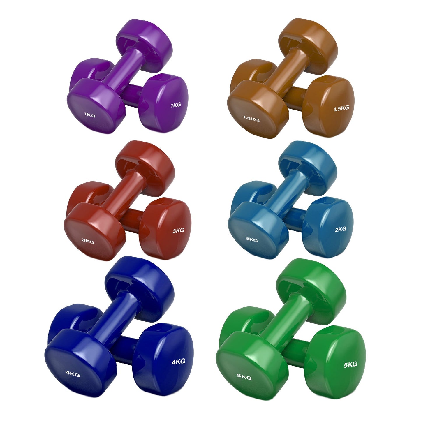 Neoprene Vinyl Dumbbell Set – Non-Slip Hex Hand Weights with Secure Grip – Multi-Coloured Coating – Available in 6kg to 38kg Sets