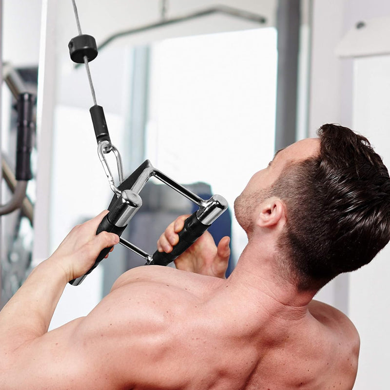 Cable Machine Attachments for Home Gym | Tricep Rope, V Bar, Curl & Lat Pull Down Bars | Heavy Duty Steel Grips with Carabiner Clips for Multi Gym Training