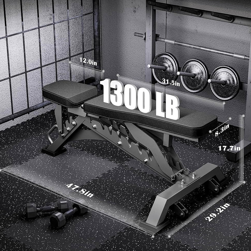 Commercial Adjustable Weight Bench, 680kg Capacity Heavy-Duty Strength Training Bench for Home, Garage & Gym, Premium Comfort, Stability & Durability