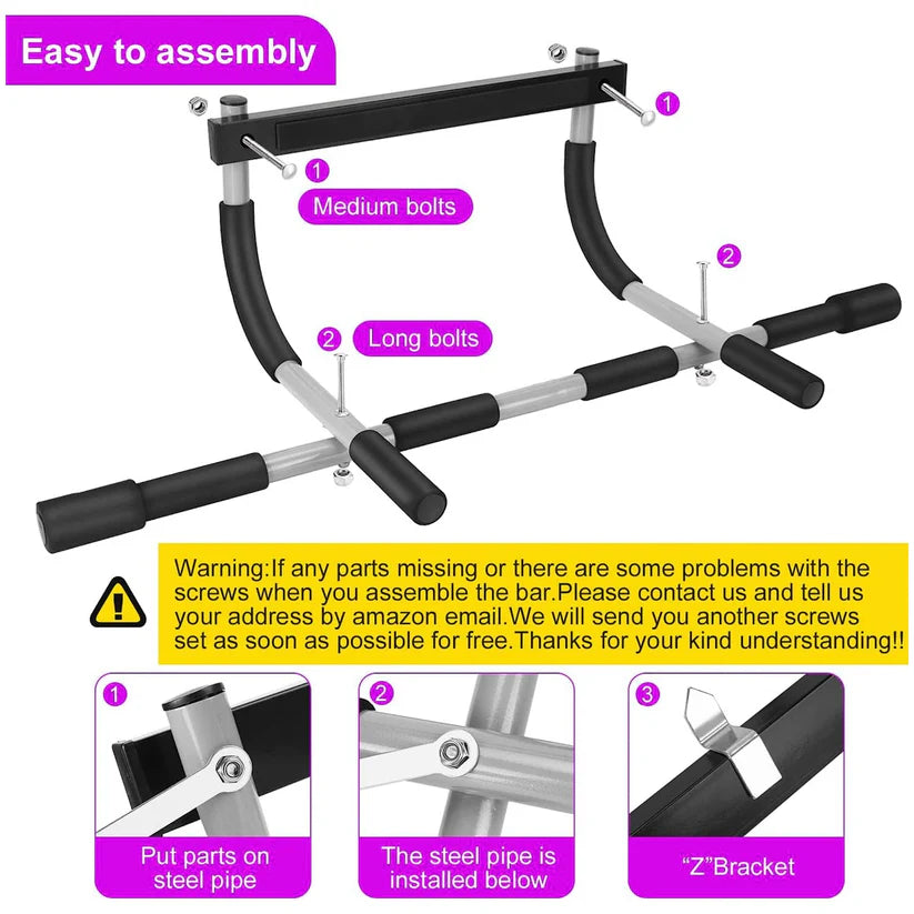 Pull-Up Bar for Doorway, No Screws Required, Portable Upper Body Trainer with Foam Grips, Fits 61–81cm Frames, Foldable Design