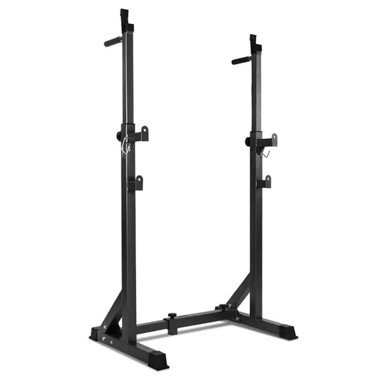 Half Squat Rack – Adjustable Barbell Stand with Dip Station & Spotters – 200kg Steel Frame for Home Gym Strength Training