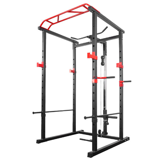 Professional Power Multi Cage with Pulley System – Adjustable Strength Rack with Pull-Up Bar & Spotters – Commercial-Grade Home Gym Station