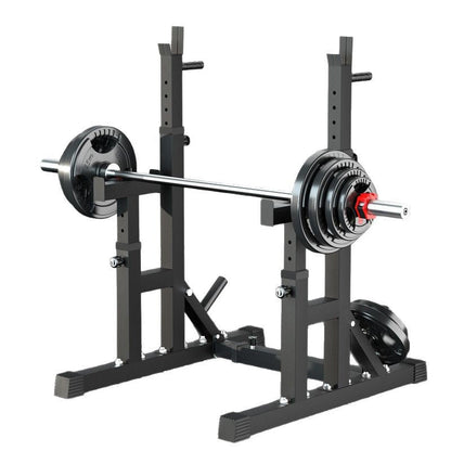 Adjustable Squat & Bench Press Rack with Spotters & Dip Bars – Heavy-Duty Barbell Stand for Home Gym Strength Training
