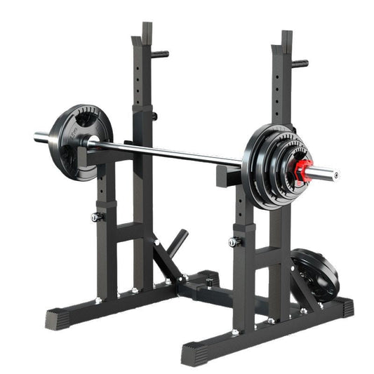 Adjustable Squat & Bench Press Rack with Spotters & Dip Bars – Heavy-Duty Barbell Stand for Home Gym Strength Training