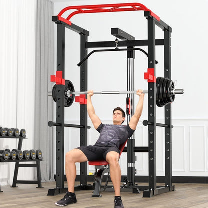 Professional Power Multi Cage with Pulley System – Adjustable Strength Rack with Pull-Up Bar & Spotters – Commercial-Grade Home Gym Station