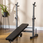 Adjustable Weight Bench with Dip Station & Barbell Rack