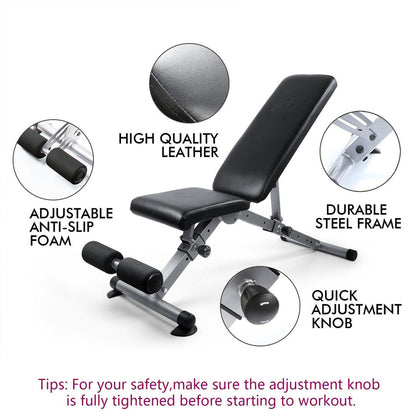 Adjustable Weight Bench – 250kg Capacity, 6 Backrest & 3 Seat Positions – Compact, Commercial-Grade Full-Body Trainer
