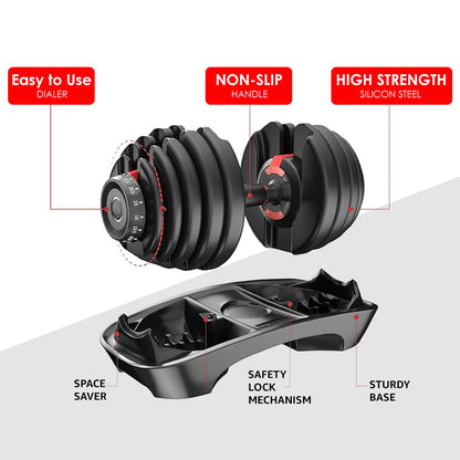 40kg Adjustable Dumbbell 17-in-1 – Quick Dial Weights for Home Gym – Non-Slip Handle – Full Body Strength Training