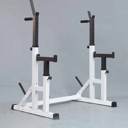 Adjustable Squat & Bench Press Rack with Spotters & Dip Bars – Heavy-Duty Barbell Stand for Home Gym Strength Training